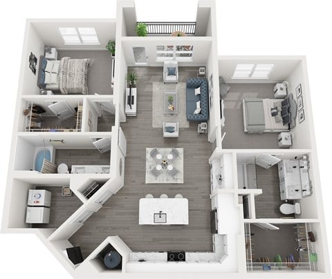 Floor plan for 2 beds, 2 baths, 1315 sqft